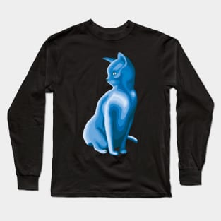 Cat Contour Line Art - Icy Blue Long Sleeve T-Shirt